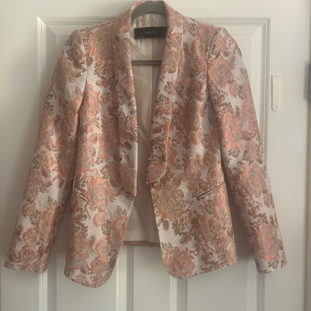 Zara Pink and Orange Blazer Tailored Floral Design